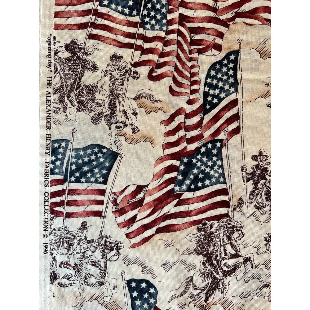 Fabric Vintage 90s Alexander Henry OPENING DAY US Flag Patriotic Calvary 47 x 44